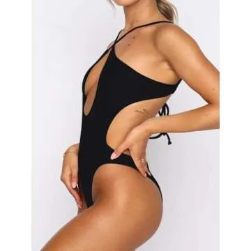 Roevite One Piece Swimsuit Sexy Criss Cross Halter Swimwear