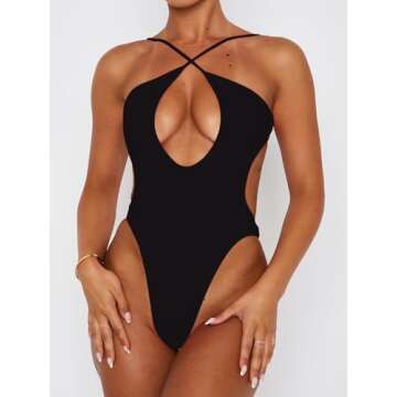 Roevite One Piece Swimsuit Sexy Criss Cross Halter Swimwear