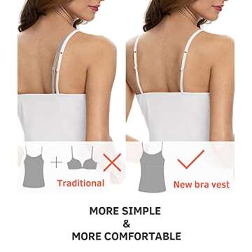 Air Curvey Women Camisole with Shelf Bra Adjustable Spaghetti Strap Cotton Undershirts 3 Pack Layering Tank Tops Black White Darkgrey XL
