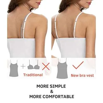 Air Curvey Women Camisole with Shelf Bra Adjustable Spaghetti Strap Cotton Undershirts 3 Pack Layering Tank Tops Black White Darkgrey XL