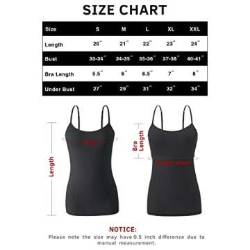 Air Curvey Women Camisole with Shelf Bra Adjustable Spaghetti Strap Cotton Undershirts 3 Pack Layering Tank Tops Black White Darkgrey XL