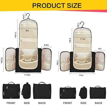 OMYSTYLE Hanging Travel Toiletry Bag for Women and Men, Hygiene Bag, Womens Bathroom and Shower Kit Organizer for Toiletries Cosmetic Makeup Shampoo Brushes (Black, Medium Size)