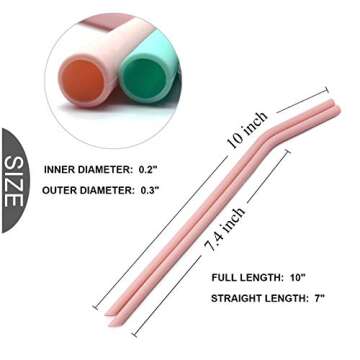 Senneny Set of 12 Silicone Drinking Straws for 30oz and 20oz - Reusable Silicone Straws BPA Free Extra Long with Cleaning Brushes- 6 Straight + 6 Bent- 6mm diameter