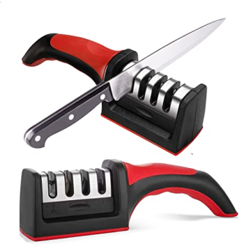 Knife Sharpeners for Kitchen Knives – Stainless Steel 4 in 1 Kitchen Knife Sharpener – Ergonomic...
