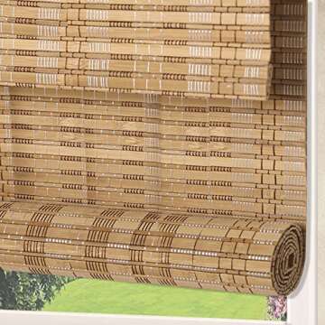 Letau Cordless Wood Window Shades Blinds, Bamboo Light Filtering Roller Shades, Color 12