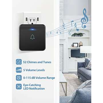 AVANTEK Wireless Doorbell, D-3B Waterproof Door Chime Kit Operating at over 1300 Feet with 2 Plug-In...