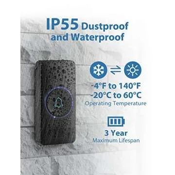 AVANTEK Wireless Doorbell, D-3B Waterproof Door Chime Kit Operating at over 1300 Feet with 2 Plug-In Receivers, 52 Melodies, CD Quality Sound and LED Flash