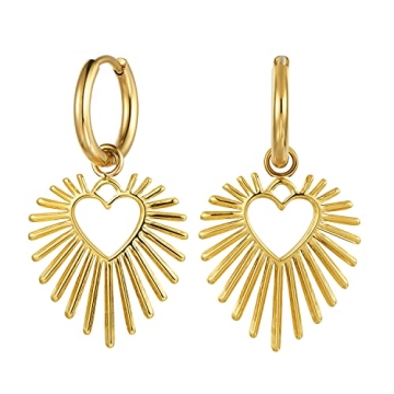 BUEMMR Trendy Gold Heart Dangle Earrings for Women