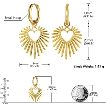 BUEMMR Trendy Gold Heart Dangle Earrings for Women