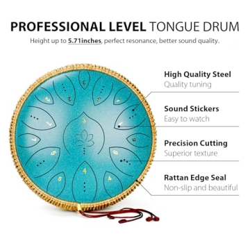 Steel Tongue Drum 13 Inches 15 Notes, Hand Pan Drums for Adults 440hz, C Major Handpan Musical Instr...