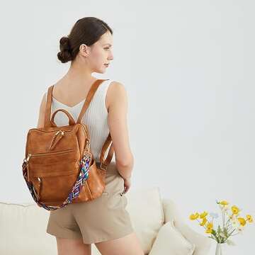 KOOIJNKO Women Backpack Purse Vintage Rucksack Convertible Shoulder Bag Travel Daypack, Brown