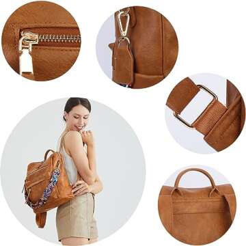 KOOIJNKO Women Backpack Purse Vintage Rucksack Convertible Shoulder Bag Travel Daypack, Brown
