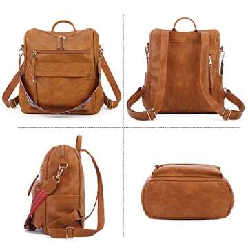 KOOIJNKO Women Backpack Purse Vintage Rucksack Convertible Shoulder Bag Travel Daypack, Brown