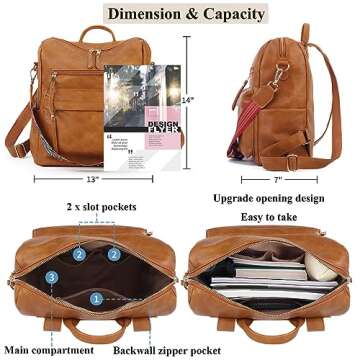 KOOIJNKO Women Backpack Purse Vintage Rucksack Convertible Shoulder Bag Travel Daypack, Brown