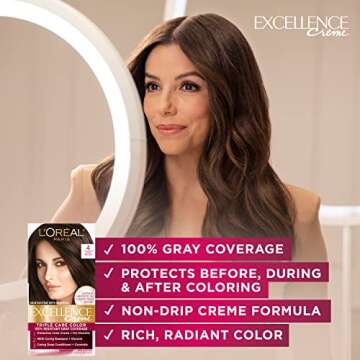 L'Oreal Paris Excellence Creme Permanent Hair Color, 4 Dark Brown, 100 percent Gray Coverage Hair Dy...