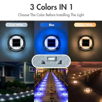 Quntis Solar Deck Lights for Outside 12 Pack, 3 Color Modes Deck Lights Solar Powered Outdoor IP68 W...