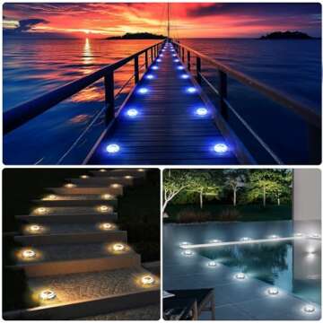 Quntis Solar Deck Lights for Outside 12 Pack, 3 Color Modes Deck Lights Solar Powered Outdoor IP68 Waterproof, Solar Driveway Lights for Stair Deck Pathway Walkway Road (Blue/Cool White/Warm White)