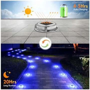 Quntis Solar Deck Lights for Outside 12 Pack, 3 Color Modes Deck Lights Solar Powered Outdoor IP68 Waterproof, Solar Driveway Lights for Stair Deck Pathway Walkway Road (Blue/Cool White/Warm White)
