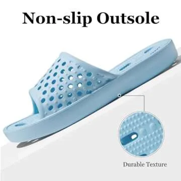 Aoowoll Shower Slippers for Women College Dorm Sandals Non Slip Quick Drying Gym Bath Pool Beach Hospital Camping Slides with Drain Holes Indoor Mens Shower Shoes(Light Blue EU40-41)