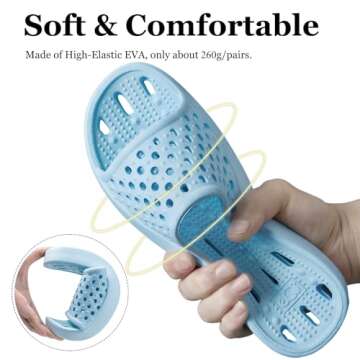 Aoowoll Shower Slippers for Women College Dorm Sandals Non Slip Quick Drying Gym Bath Pool Beach Hospital Camping Slides with Drain Holes Indoor Mens Shower Shoes(Light Blue EU40-41)