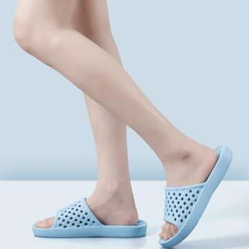 Aoowoll Shower Slippers for Women College Dorm Sandals Non Slip Quick Drying Gym Bath Pool Beach Hospital Camping Slides with Drain Holes Indoor Mens Shower Shoes(Light Blue EU40-41)