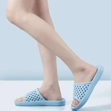 Aoowoll Shower Slippers for Women College Dorm Sandals Non Slip Quick Drying Gym Bath Pool Beach Hospital Camping Slides with Drain Holes Indoor Mens Shower Shoes(Light Blue EU40-41)