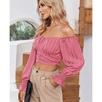 MIRACMODA Women's Off Shoulder Puff Sleeve Blouse Summer Fashion