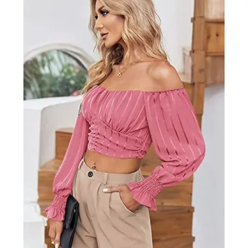 MIRACMODA Women's Off Shoulder Puff Sleeve Blouse Summer Fashion