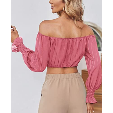 MIRACMODA Women's Off Shoulder Puff Sleeve Blouse Summer Fashion