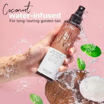 Self Tanner Spray - USA Made with Natural & Organic Ingredients, Fast Drying Spray Tan for Pale Skin, Non Toxic Gradual Tanning Spray, Sunless Tanning Water for Women & Men, Medium to Dark