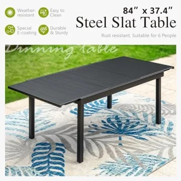 Sophia & William Black Expandable Outdoor Dining Table for 6-8