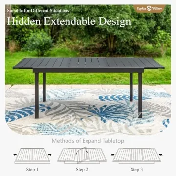 Sophia & William Black Expandable Outdoor Dining Table for 6-8