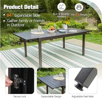 Sophia & William Black Expandable Outdoor Dining Table for 6-8