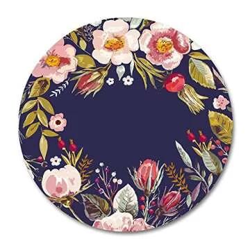 Smooffly Natural Rubber Mousepad, Vintage Background with Hand Drawn Floral Wreath Mousepad Round No...