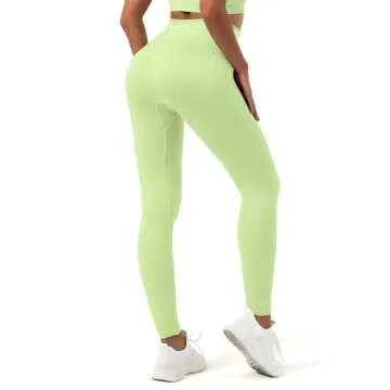 Sportneer Workout Sets for Women 2 Piece, Ribbed Seamless Cute One Shoulder Sports Bra and High Waisted Leggings Matching Gym Yoga Set Outfits Work Out Set Avocado Green L