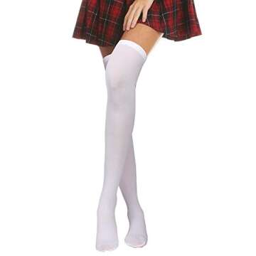 4 Pairs Women's Silk Thigh High Stockings Nylon Socks for Women Halloween Cosplay Costume Party Tights Accessory (Black, White, Skin Color, Pink,F Size)