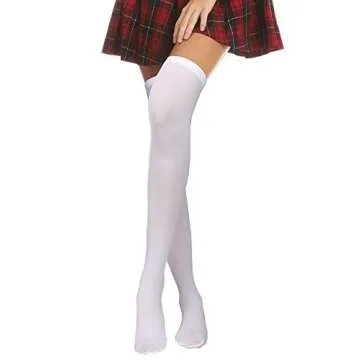 4 Pairs Women's Silk Thigh High Stockings Nylon Socks for Women Halloween Cosplay Costume Party Tights Accessory (Black, White, Skin Color, Pink,F Size)