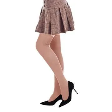 4 Pairs Women's Silk Thigh High Stockings Nylon Socks for Women Halloween Cosplay Costume Party Tights Accessory (Black, White, Skin Color, Pink,F Size)