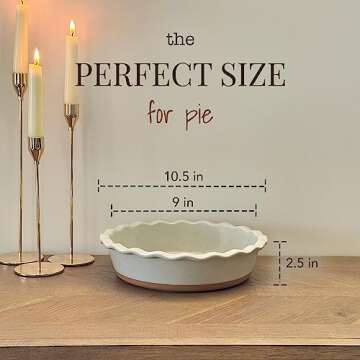 Mora Deep Fluted Ceramic Pie Dish for Apple Pie, Quiche, Tart - 9 inch - Modern Farmhouse Style Porc...