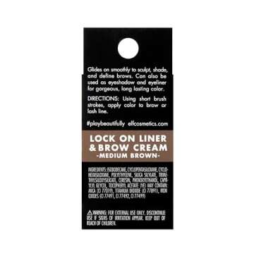e.l.f. Lock On Liner And Brow Cream Sculpts and Defines Eyebrows Medium Brown 0.19 Oz (5.5g)
