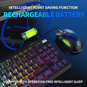 ZJFKSDYX Wireless Gaming Keyboard and Mouse Combo - Ergonomic Keyboard with Rainbow Backlight, Mechanical Feel, USB-C Charger, Long Battery Life - Compact for PC, Laptop, Desktop