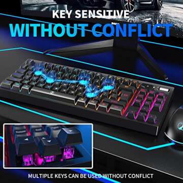 ZJFKSDYX Wireless Gaming Keyboard and Mouse Combo - Ergonomic Keyboard with Rainbow Backlight, Mechanical Feel, USB-C Charger, Long Battery Life - Compact for PC, Laptop, Desktop
