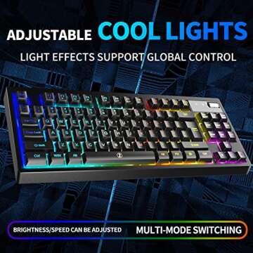 ZJFKSDYX Wireless Gaming Keyboard and Mouse Combo - Ergonomic Keyboard with Rainbow Backlight, Mechanical Feel, USB-C Charger, Long Battery Life - Compact for PC, Laptop, Desktop