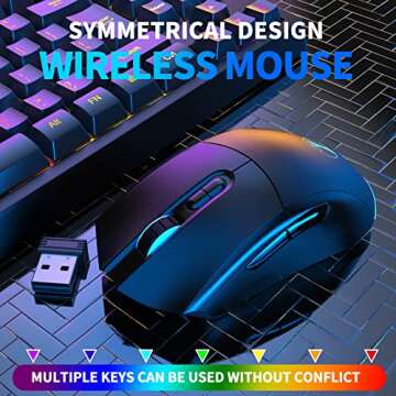 ZJFKSDYX Wireless Gaming Keyboard and Mouse Combo - Ergonomic Keyboard with Rainbow Backlight, Mechanical Feel, USB-C Charger, Long Battery Life - Compact for PC, Laptop, Desktop