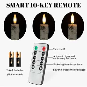 Birch Bark Flameless Taper Candles with 3D Wick, 9.6" Real Wax LED Candles with Remote and Timer, 3 Pack Flickering Candlesticks Battery Operated Electric Candles for Home, Wedding, Party, Decor
