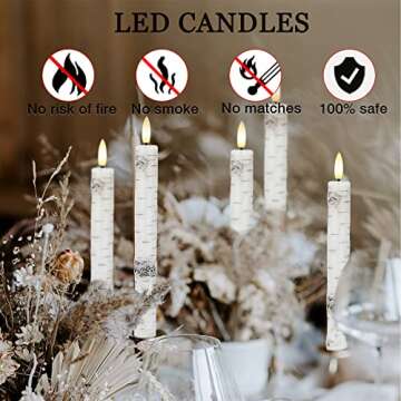 Birch Bark Flameless Taper Candles with 3D Wick, 9.6" Real Wax LED Candles with Remote and Timer, 3 Pack Flickering Candlesticks Battery Operated Electric Candles for Home, Wedding, Party, Decor