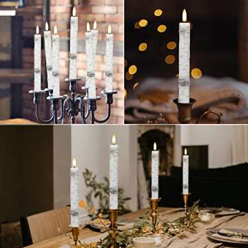Birch Bark Flameless Taper Candles with 3D Wick, 9.6" Real Wax LED Candles with Remote and Timer, 3 Pack Flickering Candlesticks Battery Operated Electric Candles for Home, Wedding, Party, Decor