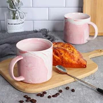 Smilatte Stackable Coffee Mugs Set of 4, Unique Marble Design