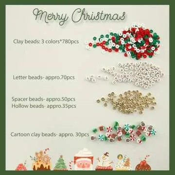 Megoogo Christmas Clay Beads Set, Xmas Colors Heishi Polymer Clay Beads Flat Round Beads with Charms...
