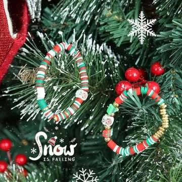 Megoogo Christmas Clay Beads Set, Xmas Colors Heishi Polymer Clay Beads Flat Round Beads with Charms for DIY BFF Bracelet New Year's Decorations Craft Supplies